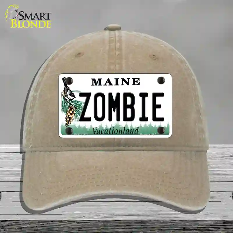 Zombie Maine Novelty License Plate Hat Unconstructed Cotton / Khaki