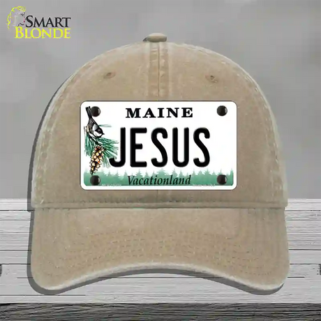 Jesus Maine Novelty License Plate Hat Unconstructed Cotton / Khaki