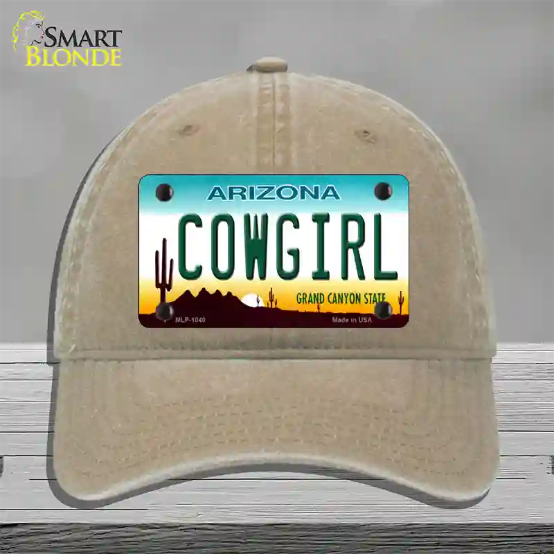 Cowgirl Novelty License Plate Hat Unconstructed Cotton / Khaki