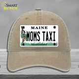 Moms Taxi Maine Novelty License Plate Hat Unconstructed Cotton / Khaki