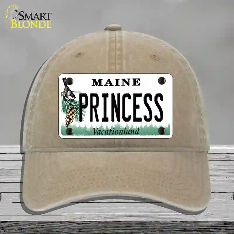 Princess Maine Novelty License Plate Hat Unconstructed Cotton / Khaki