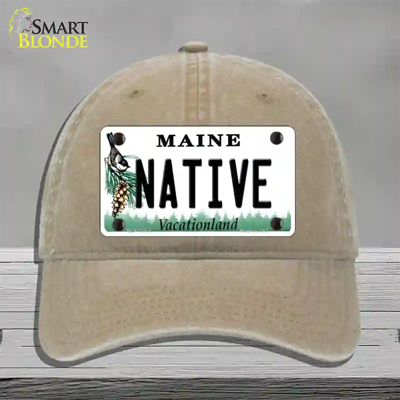 Native Maine Novelty License Plate Hat Unconstructed Cotton / Khaki