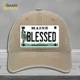 Blessed Maine Novelty License Plate Hat Unconstructed Cotton / Khaki