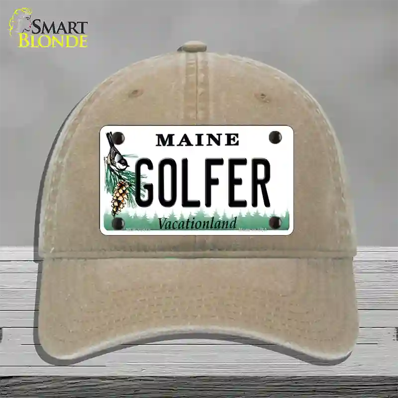 Golfer Maine Novelty License Plate Hat Unconstructed Cotton / Khaki