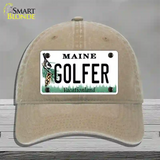 Golfer Maine Novelty License Plate Hat Unconstructed Cotton / Khaki