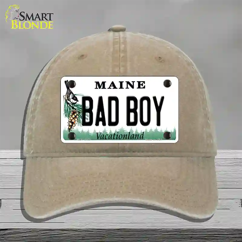 Bad Boy Maine Novelty License Plate Hat Unconstructed Cotton / Khaki