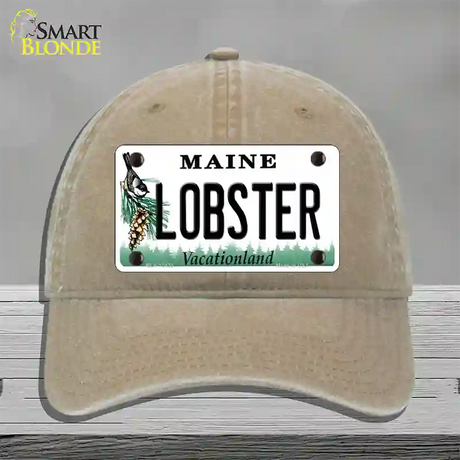 Lobster Maine Novelty License Plate Hat Unconstructed Cotton / Khaki