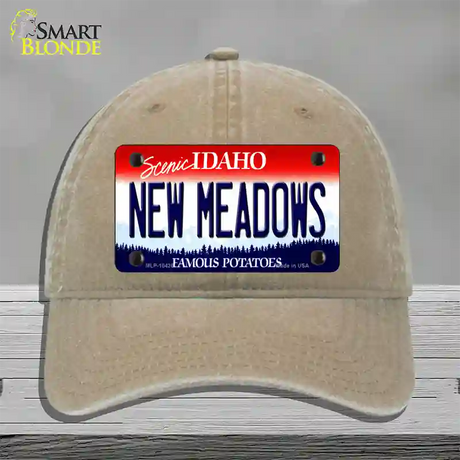 New Meadows Idaho Novelty License Plate Hat Unconstructed Cotton / Khaki