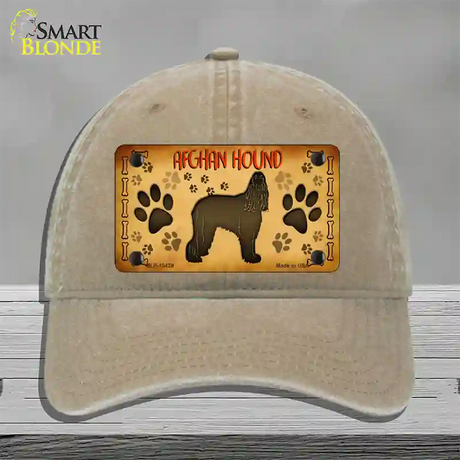 Afghan Hound Novelty License Plate Hat Unconstructed Cotton / Khaki