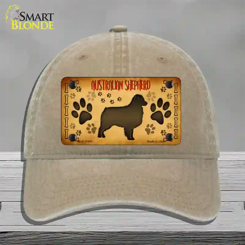 Australian Shepherd Novelty License Plate Hat Unconstructed Cotton / Khaki