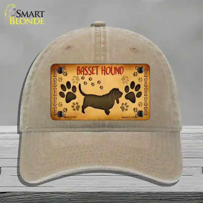 Basset Hound Novelty License Plate Hat Unconstructed Cotton / Khaki