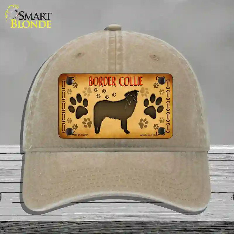 Border Collie Novelty License Plate Hat Unconstructed Cotton / Khaki