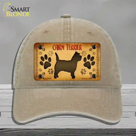 Cairn Terrier Novelty License Plate Hat Unconstructed Cotton / Khaki