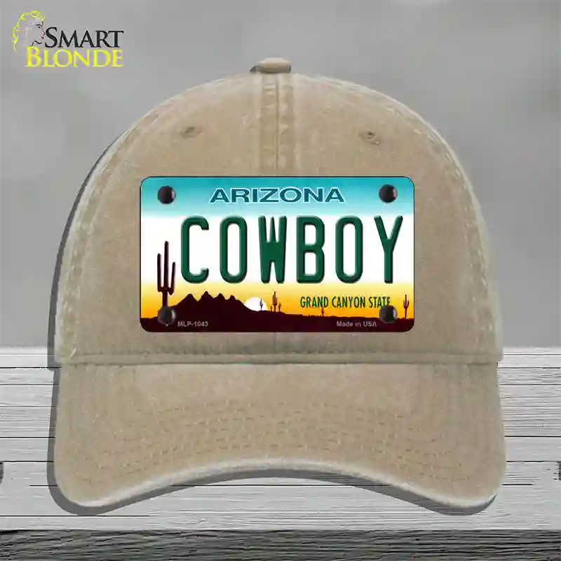 Cowboy Arizona Novelty License Plate Hat Unconstructed Cotton / Khaki