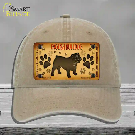 English Bulldog Novelty License Plate Hat Unconstructed Cotton / Khaki