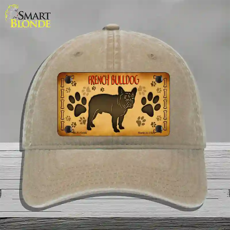 French Bulldog Novelty License Plate Hat Unconstructed Cotton / Khaki