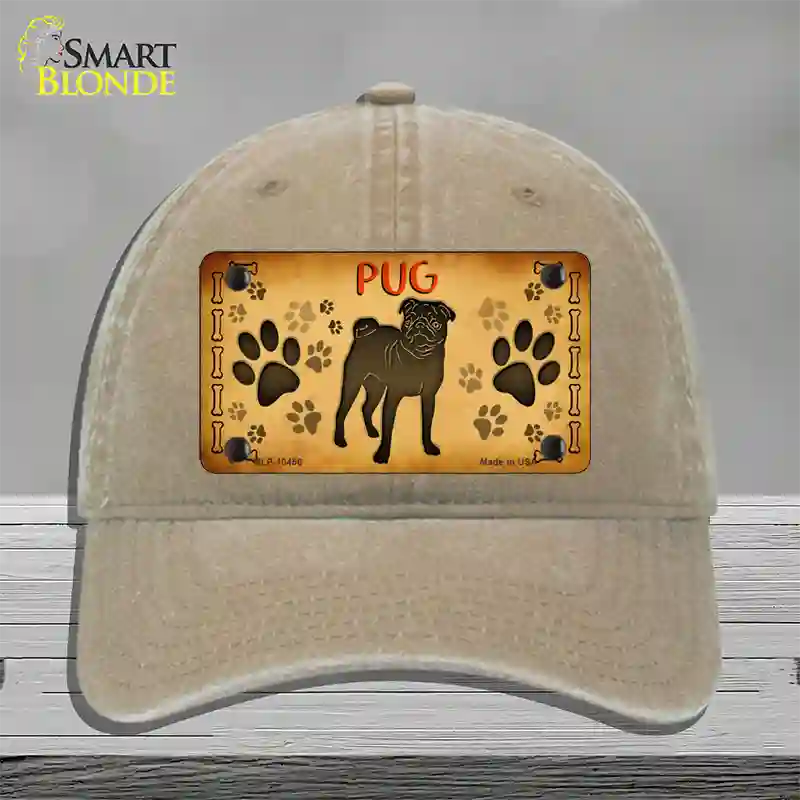 Pug Novelty License Plate Hat Unconstructed Cotton / Khaki