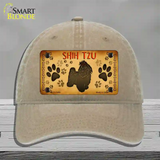 Shih Tzu Novelty License Plate Hat Unconstructed Cotton / Khaki