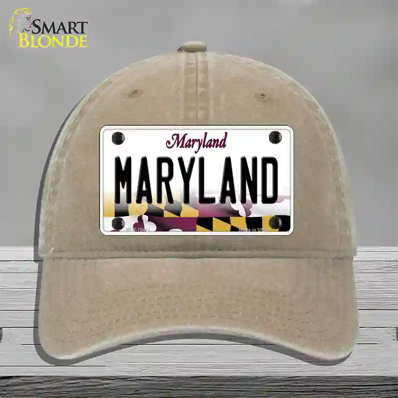 Maryland State MD Novelty License Plate Hat Unconstructed Cotton / Khaki