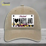 I Love Maryland Novelty License Plate Hat Unconstructed Cotton / Khaki