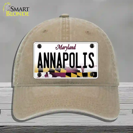 Annapolis Maryland Novelty License Plate Hat Unconstructed Cotton / Khaki