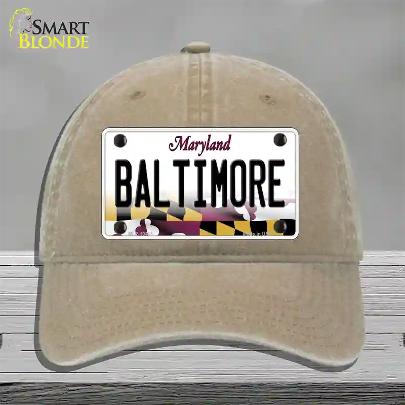 Baltimore Maryland Novelty License Plate Hat Unconstructed Cotton / Khaki