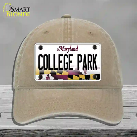 College Park Maryland Novelty License Plate Hat Unconstructed Cotton / Khaki