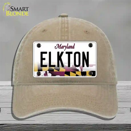 Elkton Maryland Novelty License Plate Hat Unconstructed Cotton / Khaki