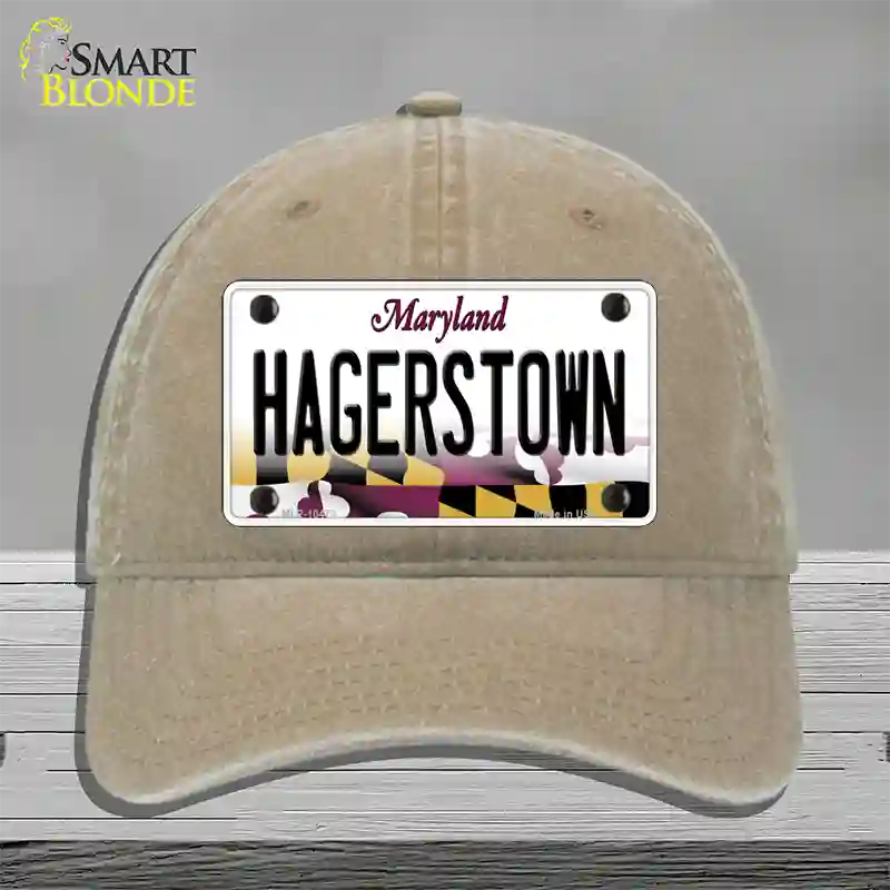 Hagerstown Maryland Novelty License Plate Hat Unconstructed Cotton / Khaki