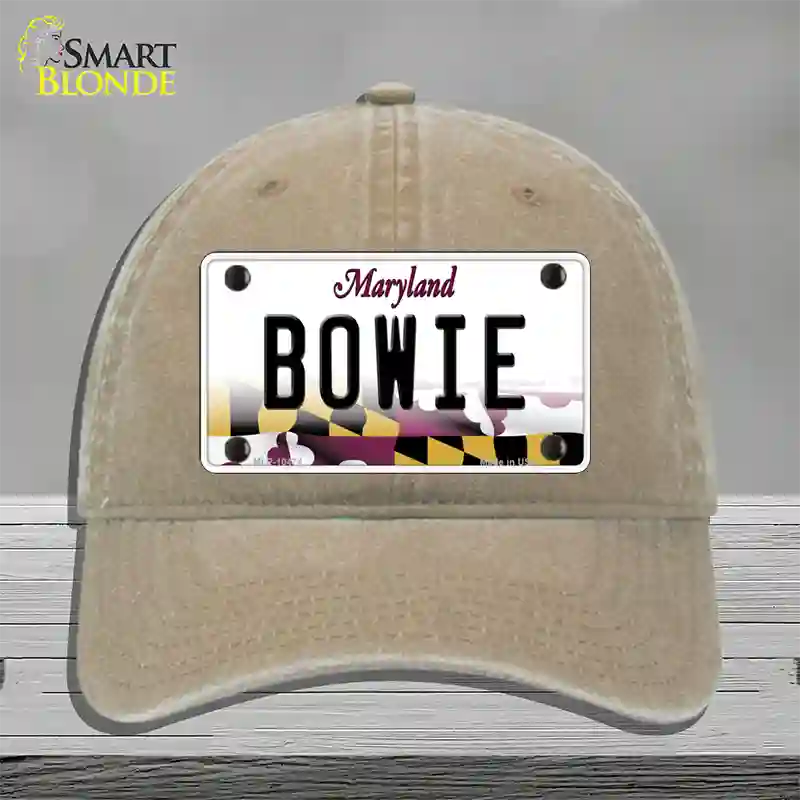 Bowie Maryland Novelty License Plate Hat Unconstructed Cotton / Khaki