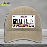 Great Falls Maryland Novelty License Plate Hat Unconstructed Cotton / Khaki