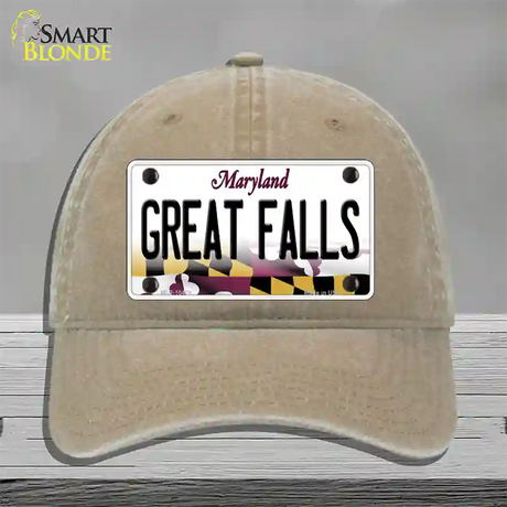 Great Falls Maryland Novelty License Plate Hat Unconstructed Cotton / Khaki