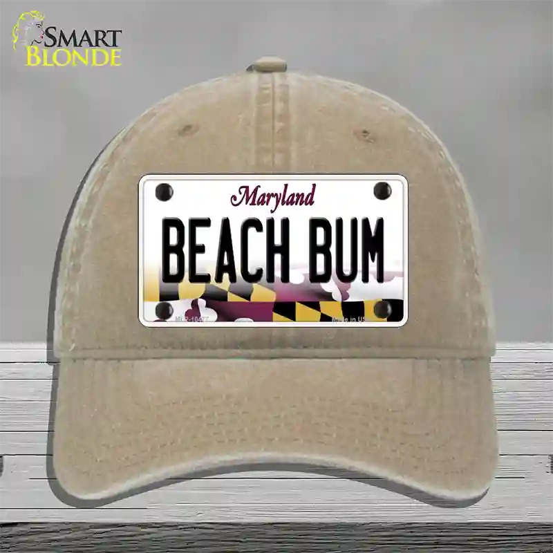 Beach Bum Maryland Novelty License Plate Hat Unconstructed Cotton / Khaki