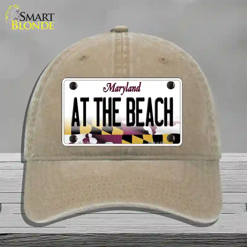 At The Beach Maryland Novelty License Plate Hat Unconstructed Cotton / Khaki