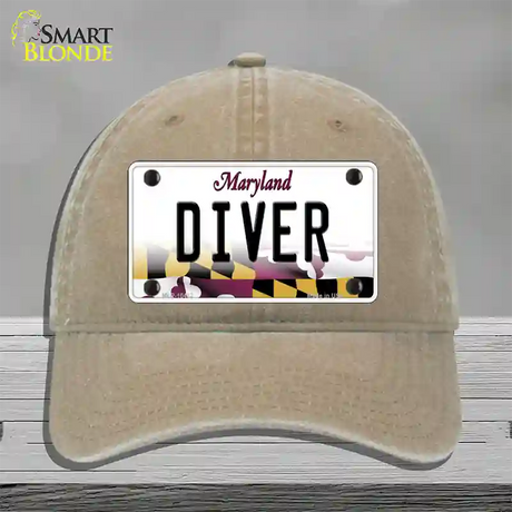 Diver Maryland Novelty License Plate Hat Unconstructed Cotton / Khaki