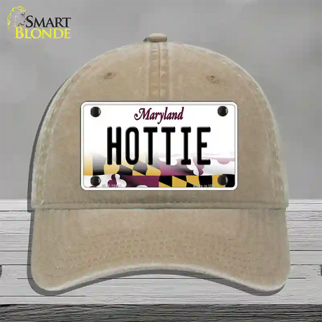 Hottie Maryland Novelty License Plate Hat Unconstructed Cotton / Khaki