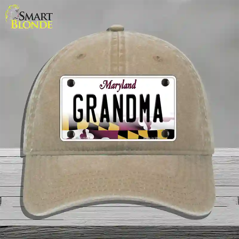 Grandma Maryland Novelty License Plate Hat Unconstructed Cotton / Khaki