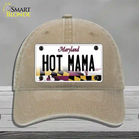 Hot Mama Maryland Novelty License Plate Hat Unconstructed Cotton / Khaki