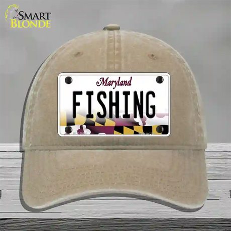 Fishing Maryland Novelty License Plate Hat Unconstructed Cotton / Khaki