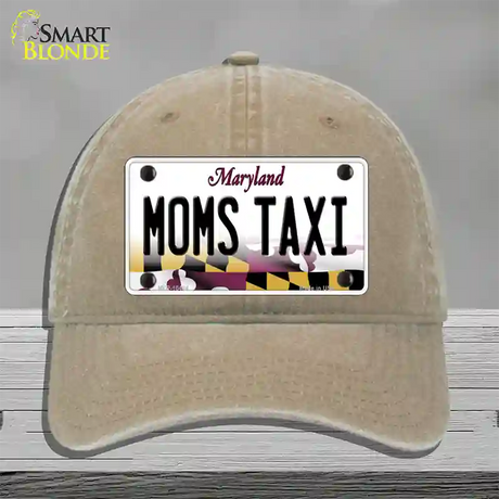 Moms Taxi Maryland Novelty License Plate Hat Unconstructed Cotton / Khaki