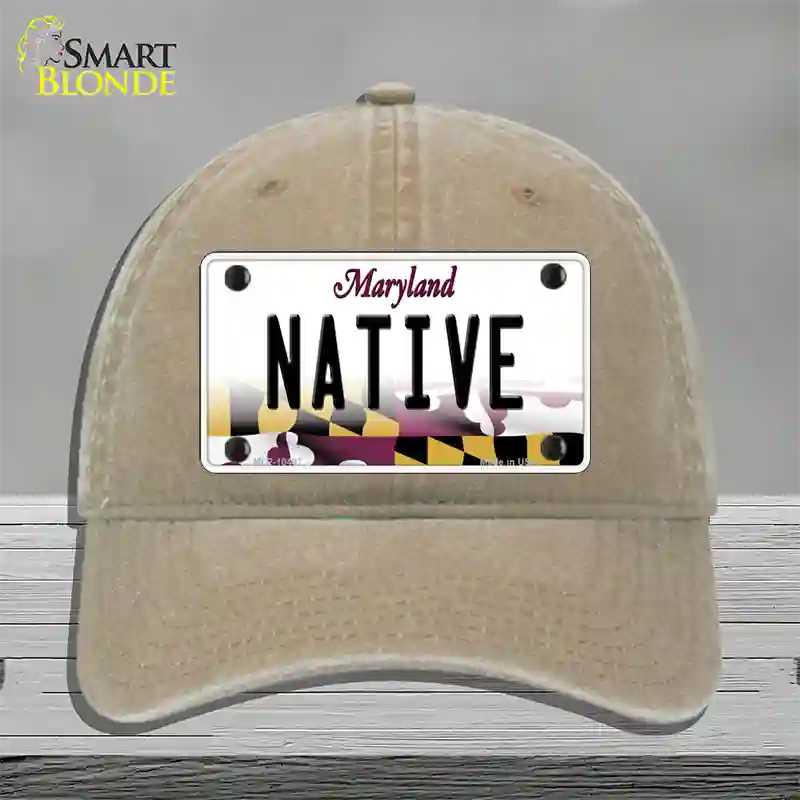 Native Maryland Novelty License Plate Hat Unconstructed Cotton / Khaki