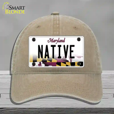 Native Maryland Novelty License Plate Hat Unconstructed Cotton / Khaki