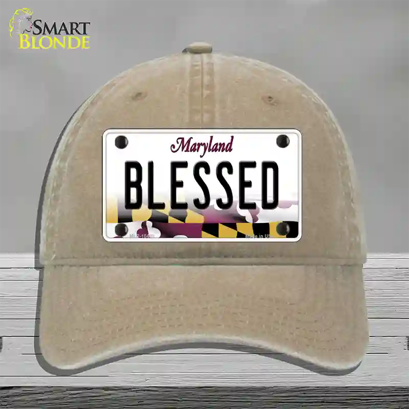 Blessed Maryland Novelty License Plate Hat Unconstructed Cotton / Khaki