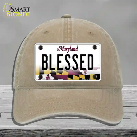 Blessed Maryland Novelty License Plate Hat Unconstructed Cotton / Khaki