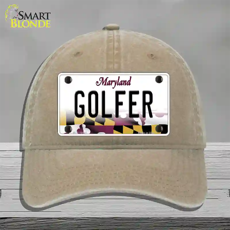 Golfer Maryland Novelty License Plate Hat Unconstructed Cotton / Khaki