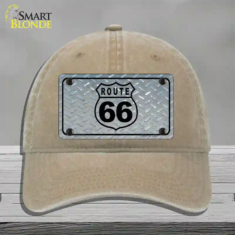 Route 66 Shield Diamond Novelty License Plate Hat Unconstructed Cotton / Khaki