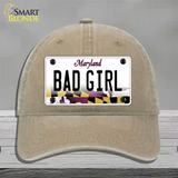 Bad Girl Maryland Novelty License Plate Hat Unconstructed Cotton / Khaki