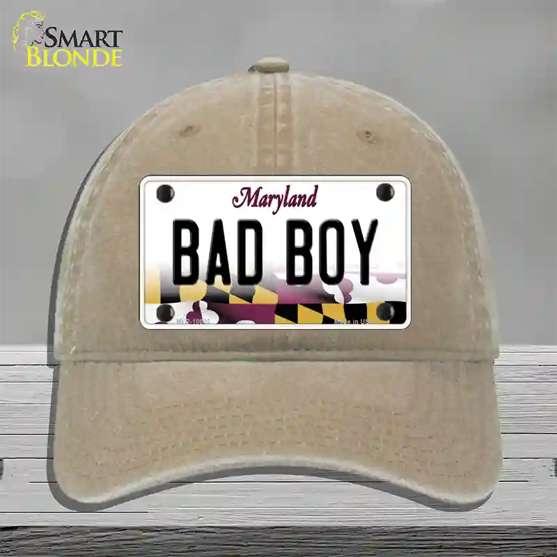 Bad Boy Maryland Novelty License Plate Hat Unconstructed Cotton / Khaki