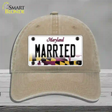 Married Maryland Novelty License Plate Hat Unconstructed Cotton / Khaki