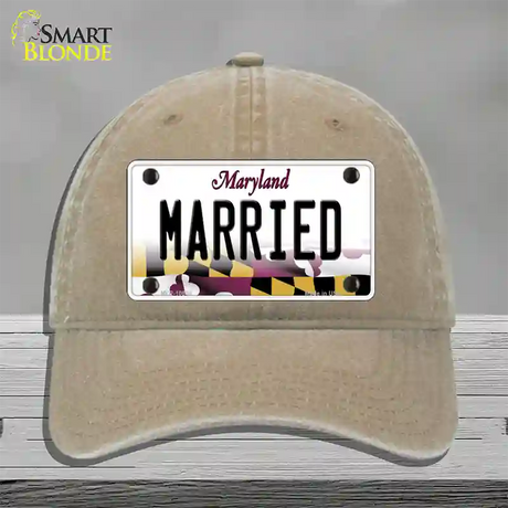 Married Maryland Novelty License Plate Hat Unconstructed Cotton / Khaki